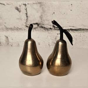 Vintage Brass Pear Salt & Pepper Shakers Mid Century Fruit Decor
